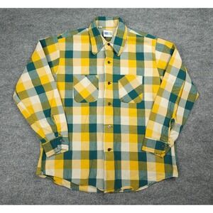 Vintage Dee Cee Flannel Shirt Men's 16-L-16.5 Yellow Green Camp Thick Heavy USA